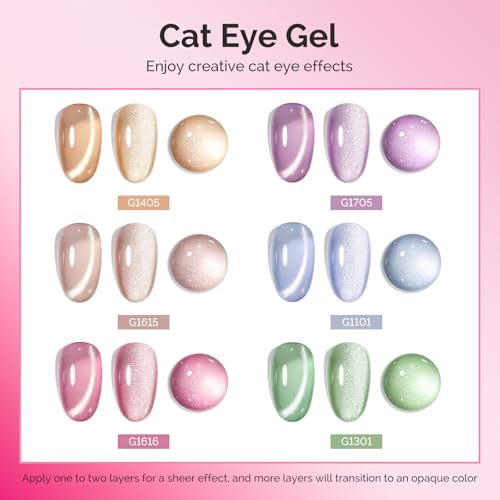 Image of MelodySusie Macaron Pink Blue Cat Eye Set Cat Eye Gel Nail Polish Set 6 Pcs, 0.26 Fl Oz Glitter Holographic Magnetic Nail Polish with Magnet, UV Nail Polish for Nail Art Manicure Salon DIY at Home