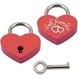Candado Bonito Candado en Forma de Corazón,Mini Candado de Amor en Forma de Corazón con Llaves y Grabado en Forma de Corazón para Bolso de Equipaje Diario Regalo Rojo