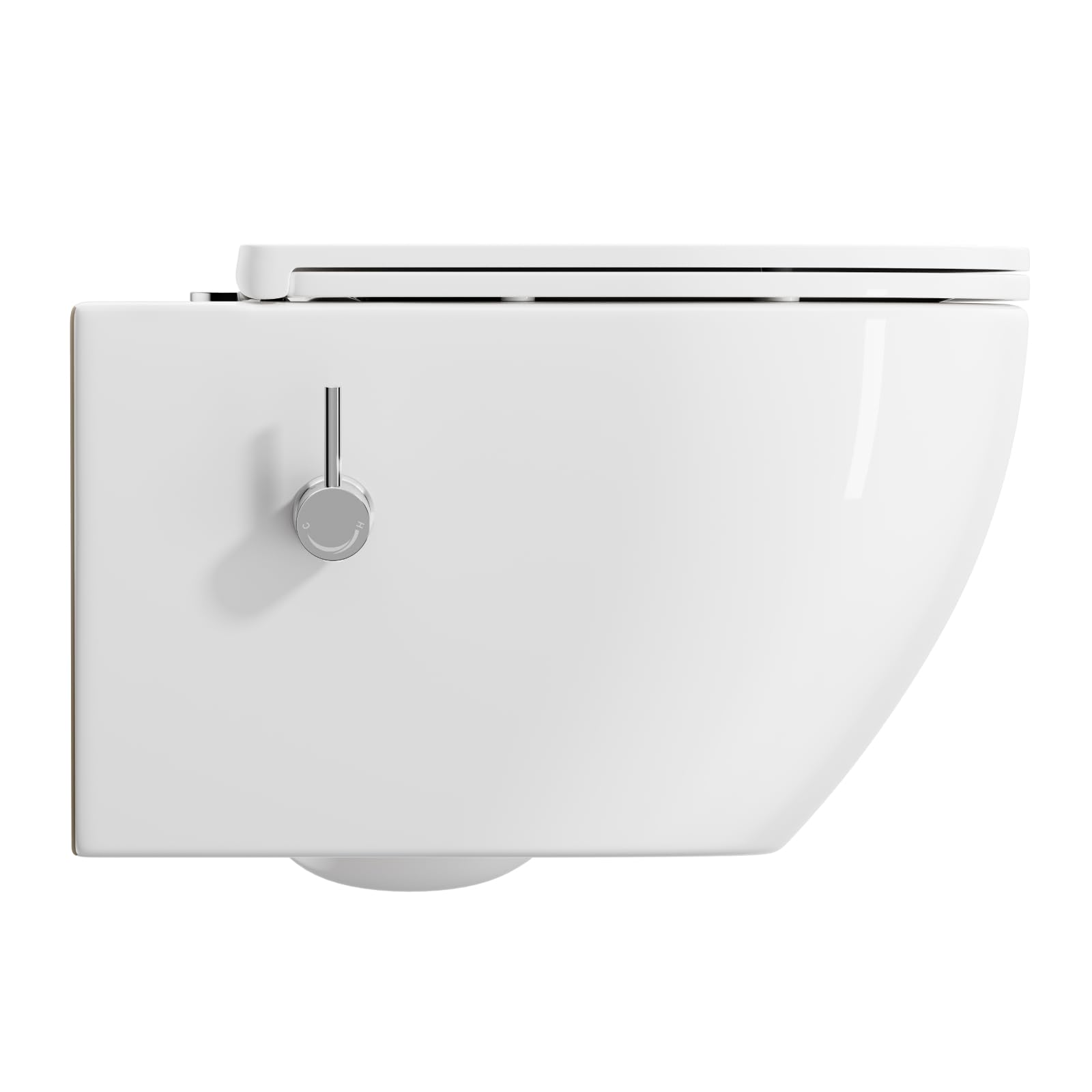 Inodoro de ducha sin borde con boquilla integrada, inodoro Taharet con grifo de agua fría/caliente, colgante redondo, inodoro de pared blanco con nano, inodoro con tapa de inodoro con descenso
