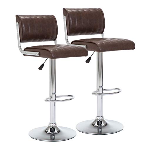IntimaTe WM Heart 2 x Taburete de Bar con Respaldo Regulable en Altura Taburete Giratorio de Cuero Artificial Reposapiés y Base Cromado, para Bar, Cocina, Hogar (Marrón)