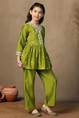 Image of Fashion Dream Girl's Chanderi Silk Ethnic Kurta and Sharara Set|Kids Salwar Suit Set|Sharara Set for Girls