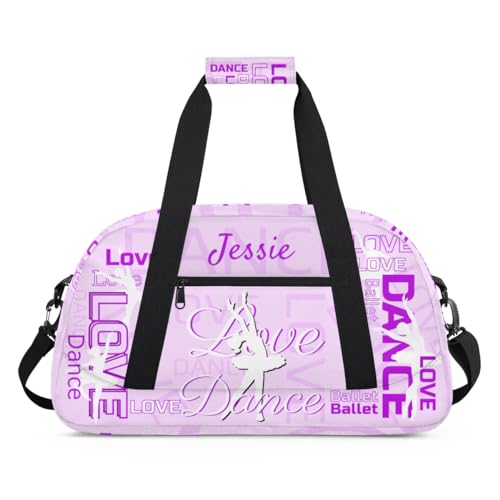 Purple-Dance-Bag Custom-Girls-Duffel-Bag Ballet-Bag for Dancer Small Gym Bags with Name Girls-Dancing-Bag with Name Overnight Bag Small Weekender Bag Travel Bag for Girls