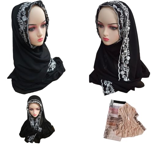 Embroidery Chiffon Hijab Scarf Head Wrap Lightweight Scarves for Women Pashmina Shawls and Wraps for Evening Dresses3