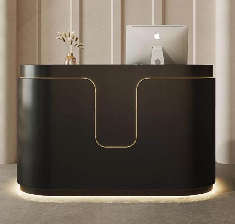 Image of Modern Curved Reception Desk with Ambient LED Lighting for Office Lobby, Salon, Spa, Clinic, Hotel Front Desk and Premium Commercial Reception Areas - (RCT-207 MDFL L8W2)