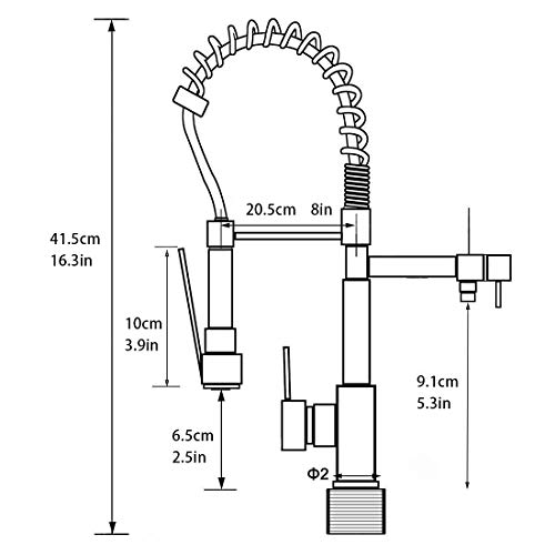 Fapully Contemporary Spring Single Handle Kitchen Sink Faucet with Pull Down Sprayer, Brushed Nickel - Thumbnail 5