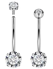 2pcs-14mm-White Belly ring Zircon+Diamond