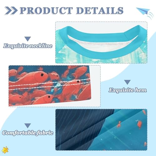 Kids Swimsuit Whale Fish Red Sea Ocean Sunscreen T-Shirts Swimwear Sets UPF 50+3