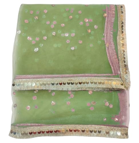 Image of Navti Creations Women's Lightweight Net Dupatta With Sequence Embroidery & Kiran Border (Length 2.25m)