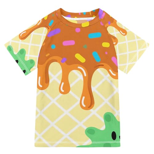 Ice Cream Pattern Bathing Suit Girls Short Sleeves Sports Clothes Swimwear Beach Tops 3T