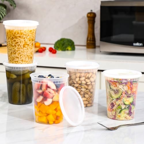 Image of AOZITA 68 Sets 32 oz Plastic Deli Containers With Lids, Airtight Food Storage Containers, Freezer /Dishwasher /Microwave Safe, Takeout Meal Prep Storage