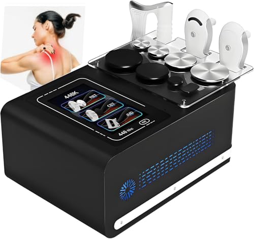 GEHPYYDS Equipo de Fisioterapia Tecar, máquina para el manejo del Dolor de 448 K, máquina de diatermia con 3 Asas y 1 Placa Negativa, reafirmante y Moldeador. Black