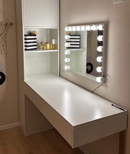 Kottova Large Vanity Mirror with 18 Dimmable LED,Extra Big Hollywood Makeup Mirror with 3 Color Lights,USB Charging Port,Large Lighted Mirror,Detachable 10X Spot Mirror,Touch Control