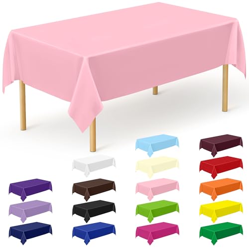 Image of QZYL 12 PCS Pink Table Cloth Rectangle, Plastic Disposable Tablecloths, Decorative Plastic Tablecover, 54 X 108 in Smooth Outdoor Tablecloth, Table Decoration for Parties Picnics Birthdays Weddings