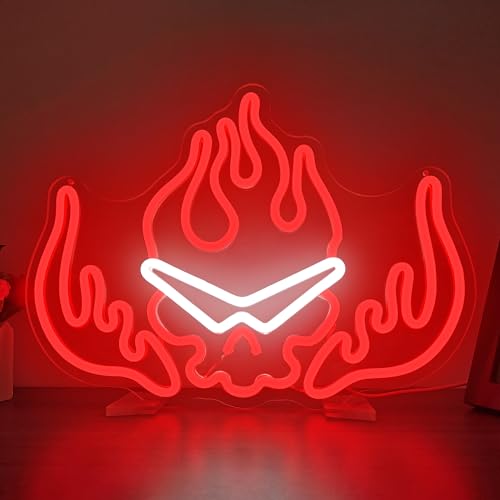 Gurren Lagann Flaming Skull Neon Sign Led Dimmable Anime Kamina Neon Sign for Wall Decor Sunglasses Fire Led Neon Light Sign Light Up Sign for Kids Bedroom Man Cave Game Room Living Room Gifts