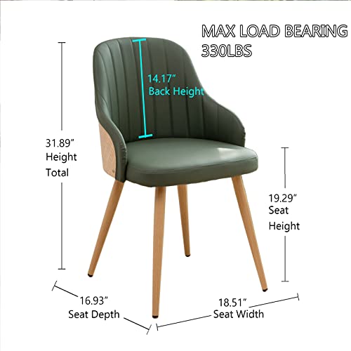 Youugior Modern Dining Room Chairs, Mid Century Leather Upholstered Accent Arm Chairs,Leisure Side Chairs With Metal Legs And Bamboo Back For Kitchen Room,Dining Room,Set Of 2,Green. #TOP1