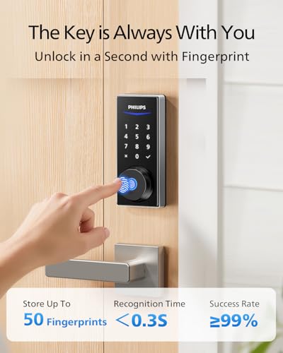 Image of Philips WiFi Smart Lock with Handle, Fingerprint Keyless Entry Door Lock with WiFi Bridge, Smart Locks for Front Door with Handle Set, APP Remote Control, Work with Alexa&Google Assistant, Auto-Lock