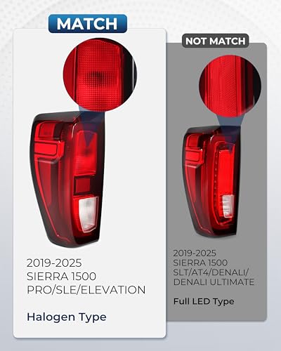 Image of Halogen Tail Lights For 2019-2026 GMC Sierra 1500 /2500HD /3500HD Left | Sierra PRO /SLE /Elevation Taillights with Bulbs and Harnesses Left Driver Side TaillightsOEM:GM2800309 84968736