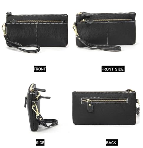 Women Genuine Real Leather Wristlet Wallet Clutch. 3 Zipped Pockets, 6 Credit Card Slots Case Coin Purse (Mauve)4