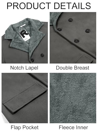 Image of Runcati Mens Trench Coat Double Breasted Notched Collar Fleece Jacket Slim Fit Fall Winter Fuzzy Pea Coats Warm Overcoat