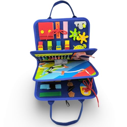 Image of Sensory Activity Boards for Autism, ADHD, SPD (Sensory Processing Disorder) - Social Emotional Learning - Buckles Buttons Shoelace. Montessori Motor Skills - Travel (Numbers)
