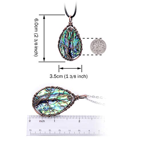 Tree Of Life Hand Wrapped Abalone Shell Drop Pendant Necklace For Women #TOP5