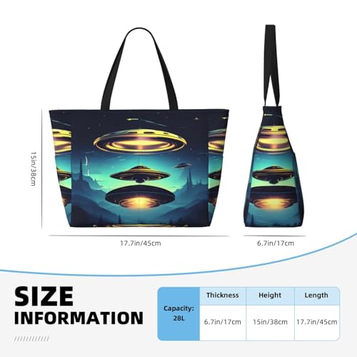 Spacecraft descend Large capacity beach bag with zipper, perfect for grocery bag pool gym travel shopping foldable beach travel bag,4