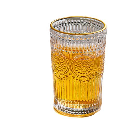 Vintage Glassware Set for Juice Beverages Beer Cocktail Floral Clear Drinking Glasses 10 oz Highball Glasses 9 oz