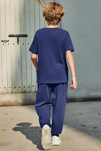 Image of Arshiner Boy's Pants Set - 2 Piece ColorBlock Short Sleeve T-Shirt and Active Pants - Casual Clothing Outfits 5-12 Years