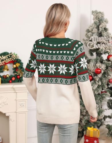 Image of Women's Fair Isle Sweater Crew Neck Long Sleeve Heart Sweater Vintage Tops