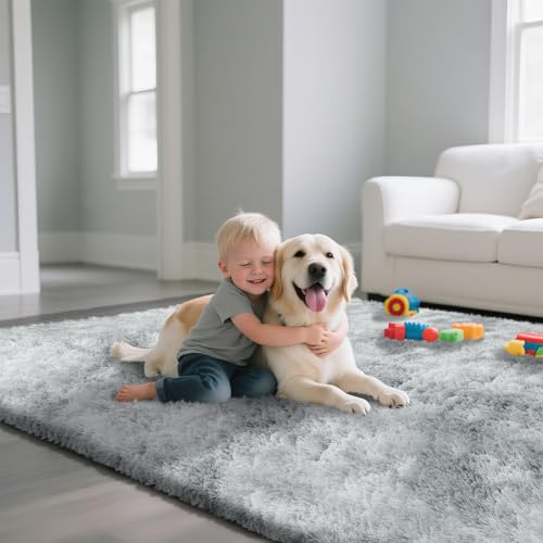 Fluffy Rug Shaggy Area Rug, Mottling Grey 3x5 Area Rugs for Bedroom, Small Bedside Rug, Soft Fluffy Shaggy Entryway Throw Rugs for Living Room Bedroom Kids Room Home Decor