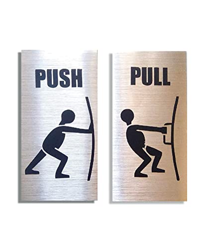 SIGN EVER Push Pull Sign Sticker for Glass Doors Office Hospital Mall Business (Width x Height H 10 Cm x 15 cm) Metallic