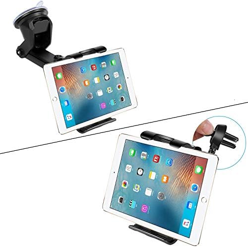 Car Dashboard Windshield Tablet Mount, 7"-10.5" Tablet Holder, 4.5"-6.5" Phone Mount, Compatible iPad Pro 10.5/Air/Mini/iPhone Xs/XS MAX/XR/X/8/8Plus/7/7Plus, Galaxy S7/S8/S10, Huawei etc (Black)