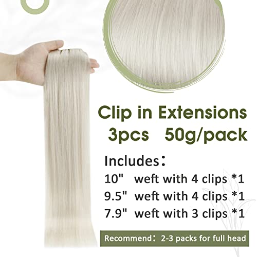 RUNATURE Blonde Clip in Hair Extensions Real Human Hair White Blonde Hair Extensions Clip in Blonde Remy Hair Double Weft Clip Hair 14 Inch 50g #800 - Image 3