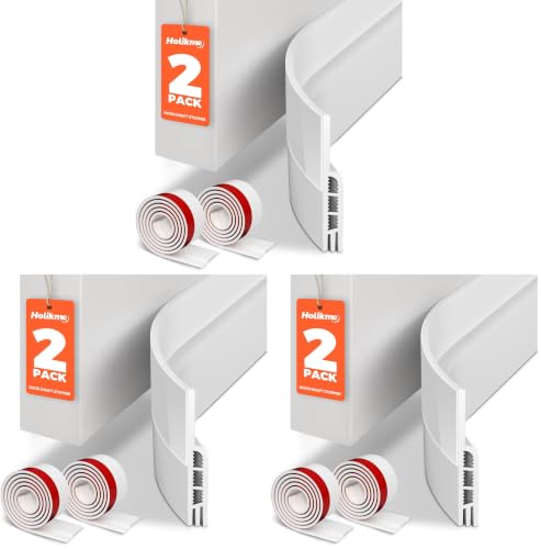 Image of Holikme Door Draft Stopper 6-Pack, Under Door Seal for Bottom of Door, Strong Adhesive Weather Stripping Blocker, Stop Cold Air & Noise, Easy Install Door Sweep, White
