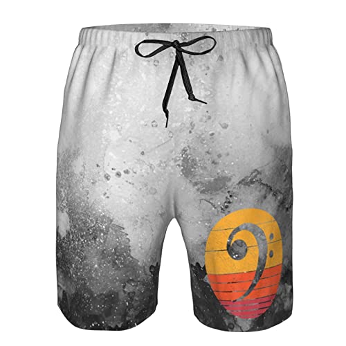 Retro Bass Clef Notes Musical Note Vintage Style Music Gift Swim Trunks Swim Shorts Quick Dry Beach Shorts with Pocket White-L