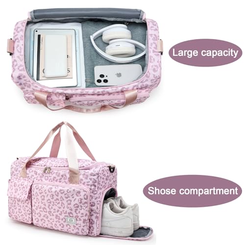 Image of Small Gym Bag for Women, Travel Duffle Bag Carry On Weekender Bag with Shoe Compartment