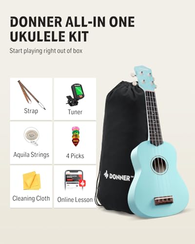donner soprano ukulele for beginner 21 inch matte ukulele beginner kit with bag strap tuner strings picks cloth free online lessons holiday christmas amp birthday gift cyan blue