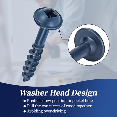 Pocket Hole Screws 1-1/4 Inch, Goobetter Pocket Screws #8 x 1-1/4" 600 Pcs for Exterior, Washer Head with Square Drive, Coarse Thread, Blue Coated, Self Tapping, 100MM Drive Bit Included miniatura 4