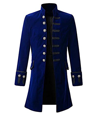 Shaoyao Vintage Herren-Mantel Langarm Frack Stehkragen Jacke Gothic Gehrock Mode Smoking Uniform Kostüm Blau XL Cover
