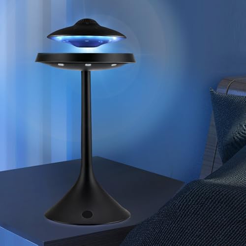 Magnetic Levitation Bluetooth UFO Speaker, Levitating UFO Speakers with Seven Color Night Lamp, Wireless Charging LED Lamp Bluetooth Speaker, 360°Rotating UFO Lamp (Black)