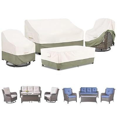 Bitubi Outdoor Waterproof Patio Furniture Covers 4-Piece Set for Swivel Rocker Chairs, Patio 3-Seater Sofa 76in, Coffee Table 48in, Heavy Duty 600D Tough Canvas, Beige