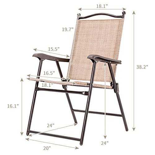Tangkula Set Of 2 Patio Folding Dining Chairs, Outdoor Sling Lawn Chairs With Armrests, Steel Frame, Portable Camping Lounge Chairs For Backyard, Deck, Poolside And Garden, No Assembly (Beige) #TOP2
