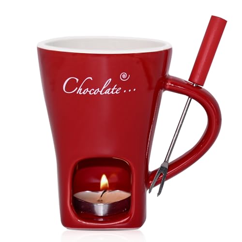 Gwezmxs Keramik Schokofondue Tasse Set mit Mit Gabel - 200ml Rot