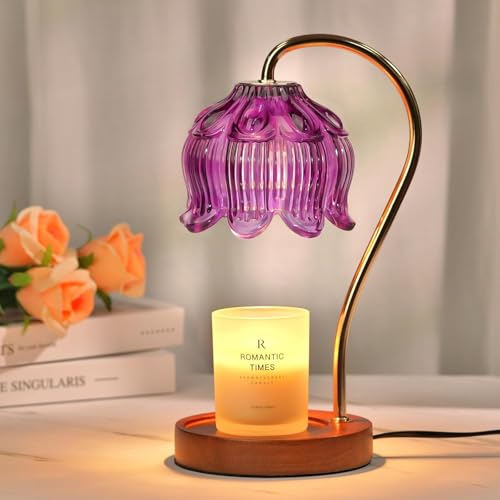 Funslive Purple Candle Warmer Lamp with Timer, Birthday Gifts for Women, Mom, Female Friend, Flower Candle Warmer Gifts, Vintage Lamp Decor for House Warming Gifts
