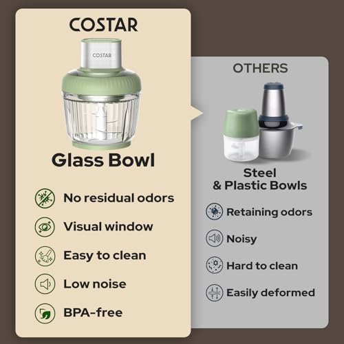 Image of COSTAR 400 Watts Electric Chopper for Kitchen Use, Vegetable Chopper with 2.5L & 0.8L Glass Bowls, Dual Blades Combo for Vegetables, Meat, Onion, Spices, Advanced Safe Technology