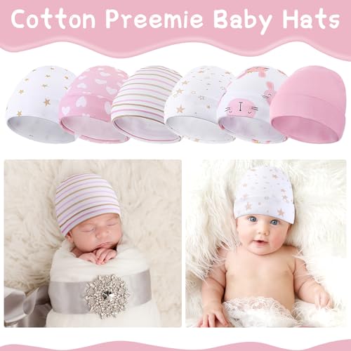 Newcotte 6 Pcs Preemie Baby Hats Cotton Preemie Caps Warm Newborn Beanie Premature Hat for Nicu Premature Boy Girl2