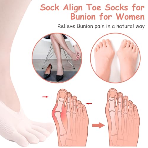 5 Pairs Five Finger Orthopedic Compression Socks, Toe Separator Socks, Breathable and Soft Align Toe Socks for Women Foot Size 9-113