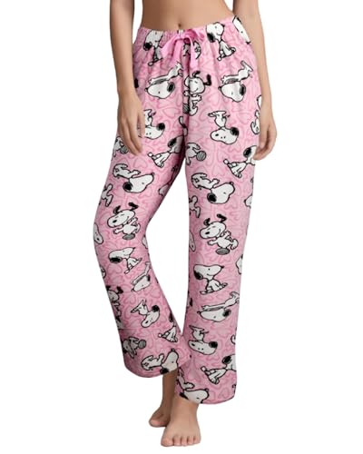 COCO BRANDS Womens Pajama Pants - Peanuts Snoopy Soft Stretch Sleepwear Bottoms - Comfy Fun Pajamas for Women (Sizes: XS-XL), Size Small, Pink Hearts Snoopy Print