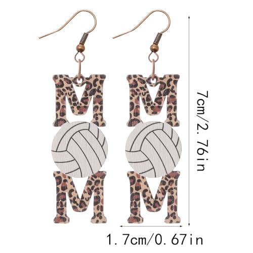 Leopard Pattern Wood MOM Baseball Rugby Waterdrop Dangle Drop Earring MAMA MOM Letter Sport Earrings Statement Mother's Day Jewelry Gift for Women Fans Players Jewelry3