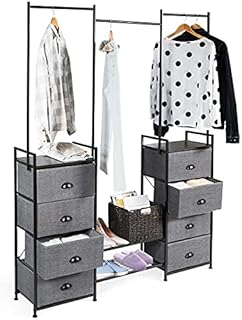 COSTWAY Clothes Hanging Rail, Coat Shoes Display Wardrobe Closet with Drawers, Home Bedroom Living Room Clothing Storage Organiser Stand Garment Rack (Dark Grey, 8 Drawers + 2 Shelf)